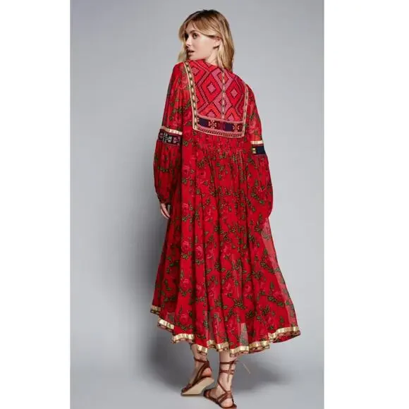 Free People Bold Blooms Embroidered Red Midi Dress - Picture 3 of 9